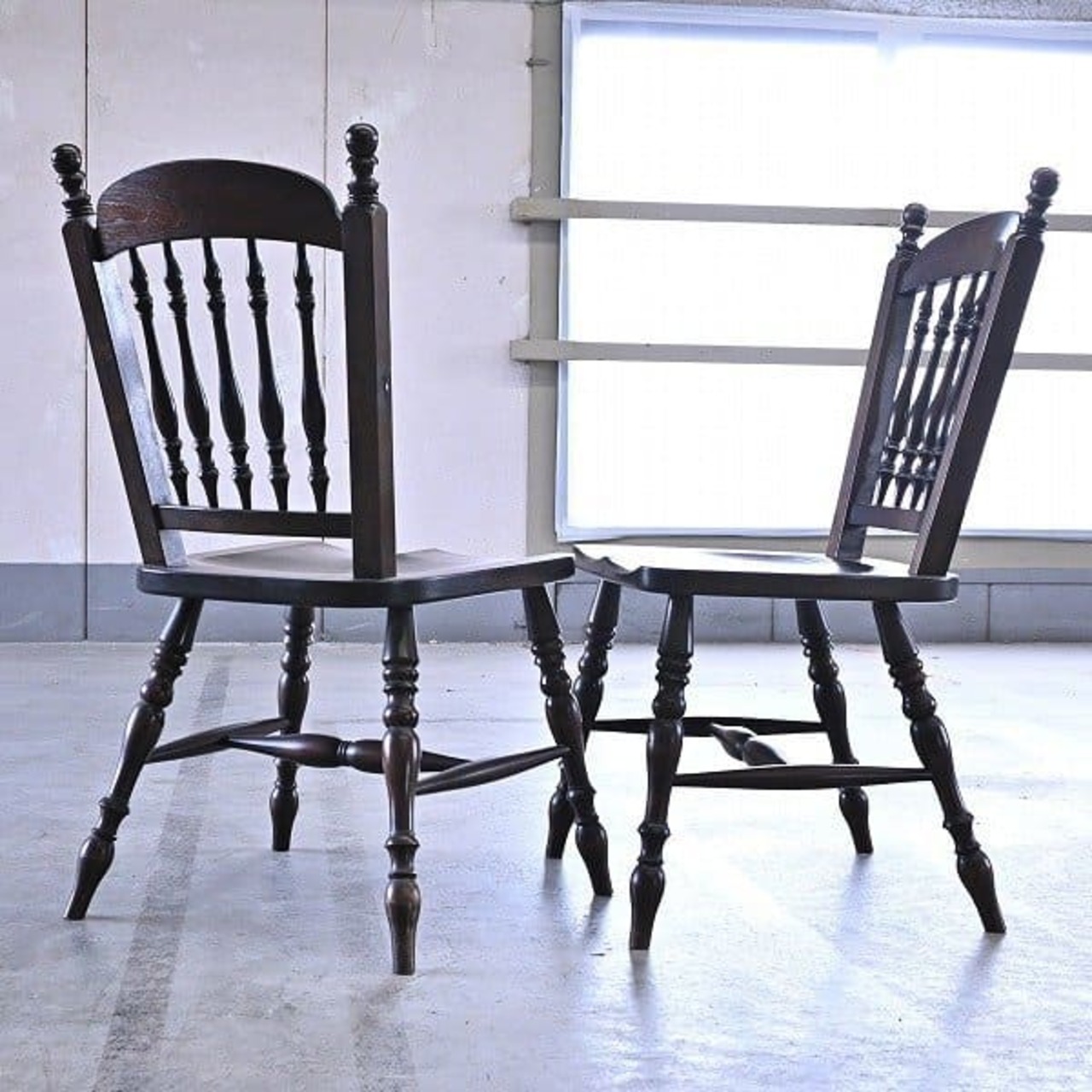 松本民芸家具 ミズメザクラ無垢 20万 安川式 スピンドルチェア2脚セット ダイニング アームレス 刻印 柳宗悦 バーナードリーチ 民芸運動【中古家具/中古インテリア/USED家具ユーズド家具/リサイクル】