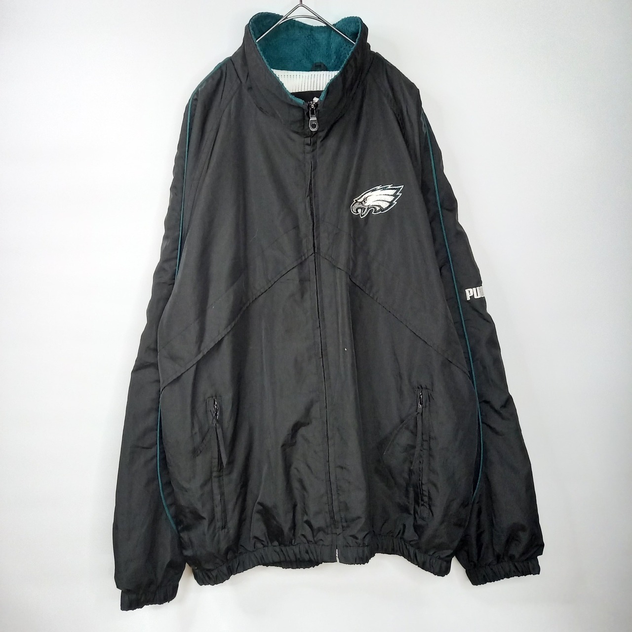 90s　puma × NFL　ナイロンジャケット　刺繍ロゴ　イーグルス　黒　M