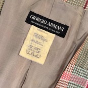 イタリア製 リネン100% GIORGIO ARMANI ジョルジオアルマーニ チェック ジャケット 38/ピンク×グレー レディース ビンテージ