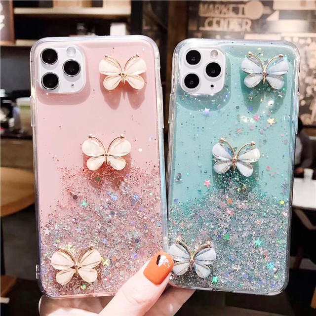 クリスタル蝶グリッター iPhoneケース【4色】