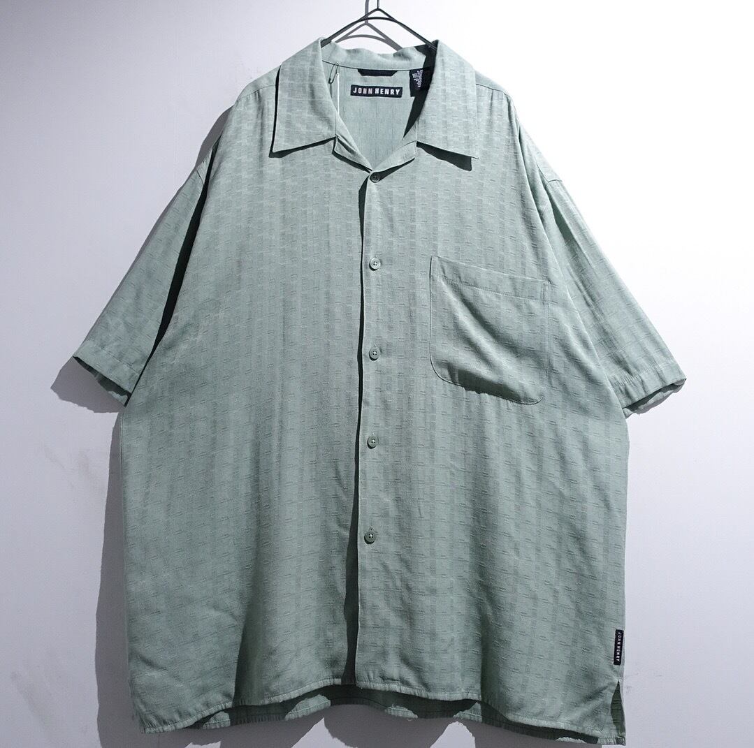 90s “JOHN HENRY” Mint Green Geometric Jacquard Open Collar Shirt