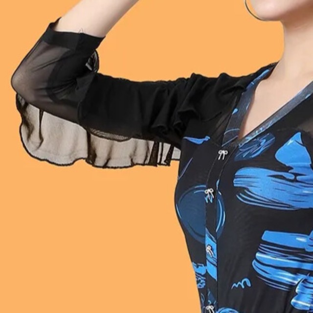 オープンカラー フリル Ｖネック ダンスブラウス  （レオタード）ds1421