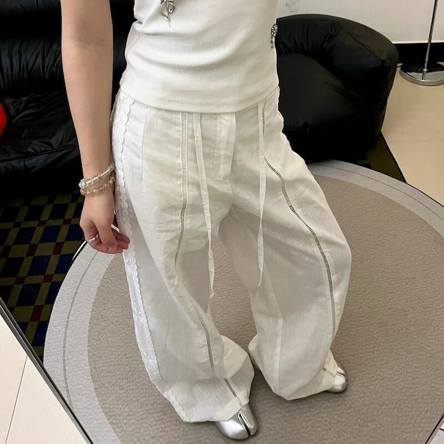 side lace white pants 10952