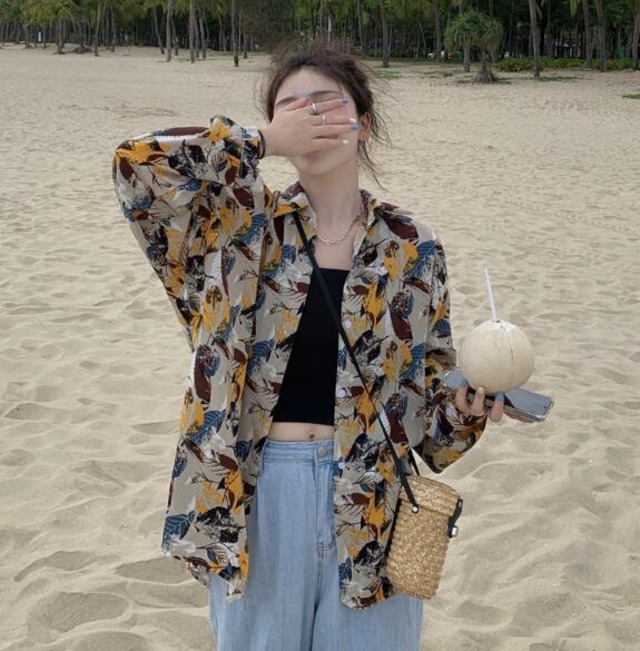 夏新作 レディース トップス シャツ 半袖 レトロ 前開き アロハシャツ