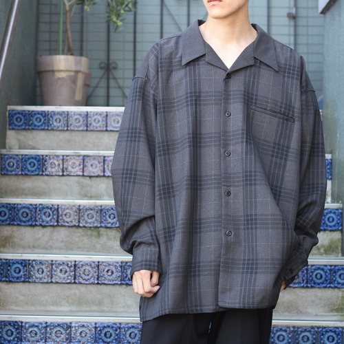 USA VINTAGE MONTIQUE CHECK PATTERNED OPEN COLLAR OVER DESIGN SHIRT/アメリカ古着チェック柄オープンカラーオーバーデザインシャツ