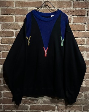 【Caka act3】"CARLO COLUCCI" Zip Design Vintage Loose Knit