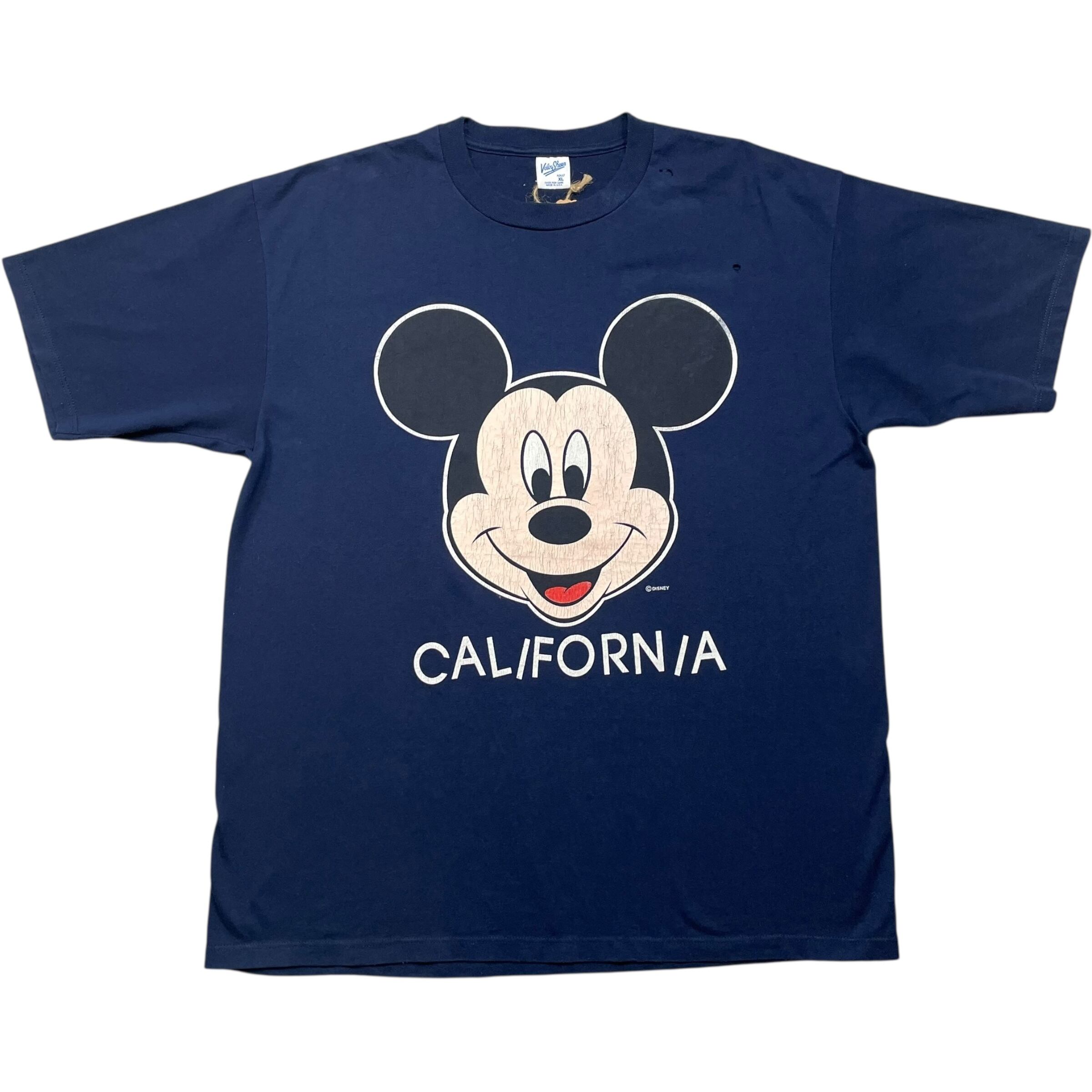 《XL》Velva Sheen Disney ディズニー Tシャツ ミッキーマウス カリフォルニア フロントプリント シングルステッチ ネイビー USA製 90年代 vintage no.8229