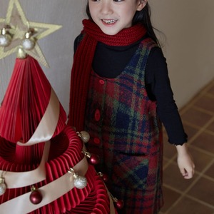 クリスマスレトロチェック柄ベストワンピース