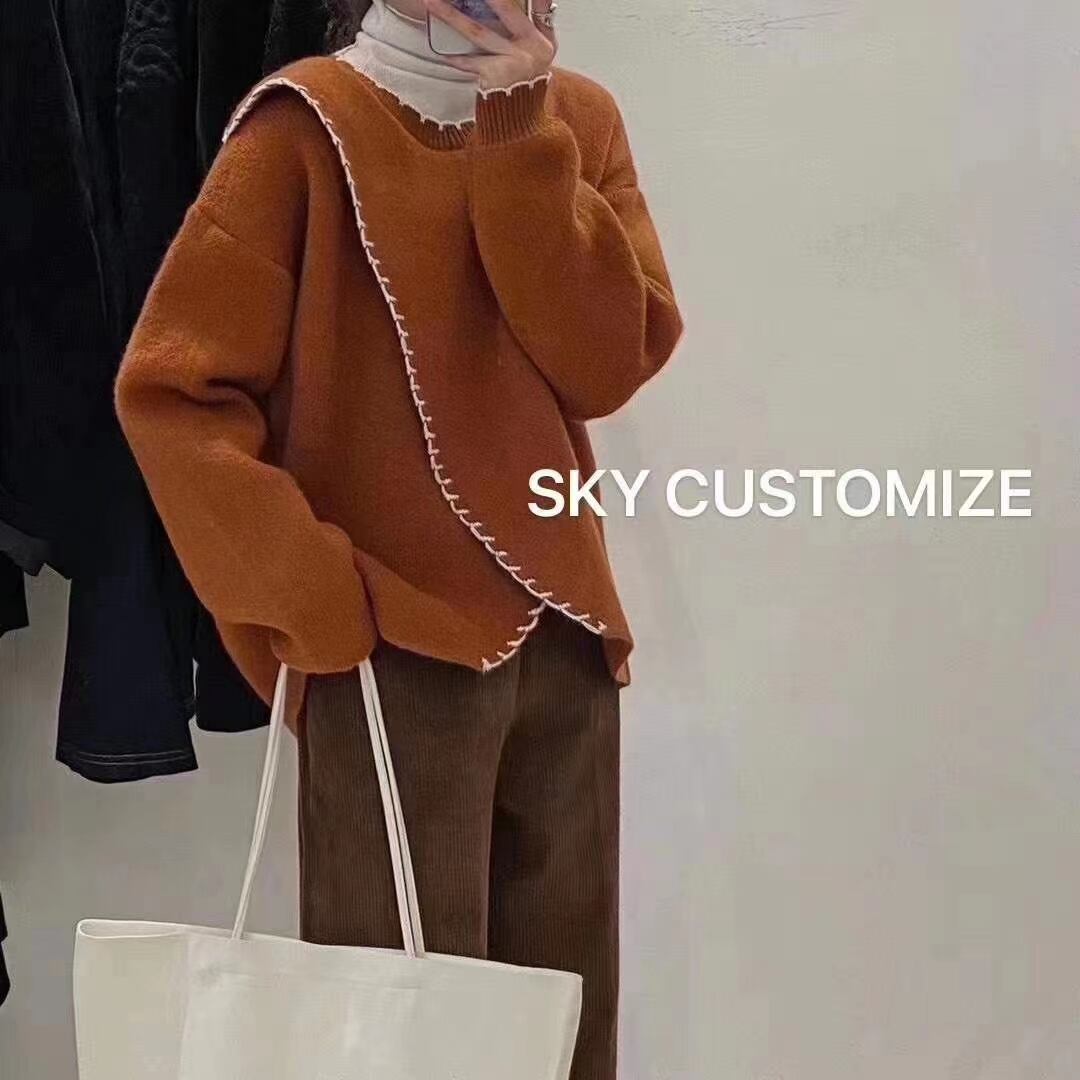 配色ステッチ　デザインニットプルオーバー　AJ2205-D05