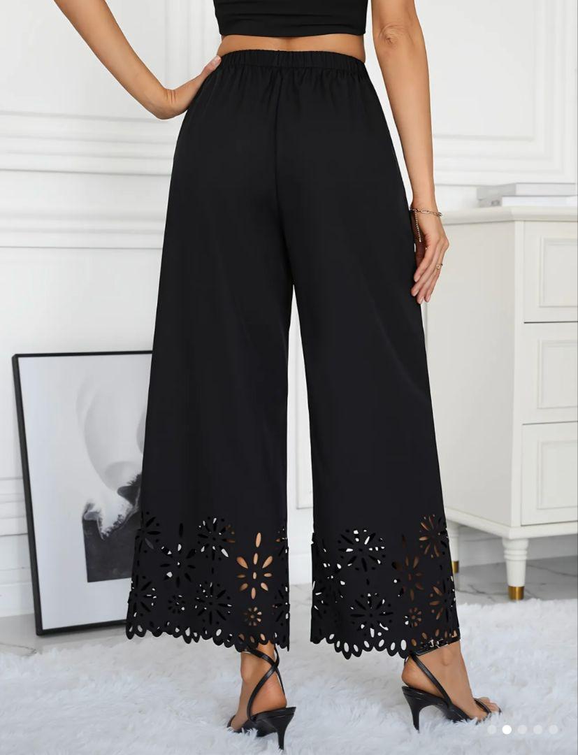 おしゃれ度UP♡ブラック レース 装飾 ワイドパンツ 可愛い XL 上品 人気