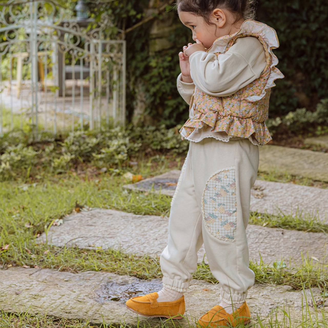 秋花柄切り替えボトムス2色