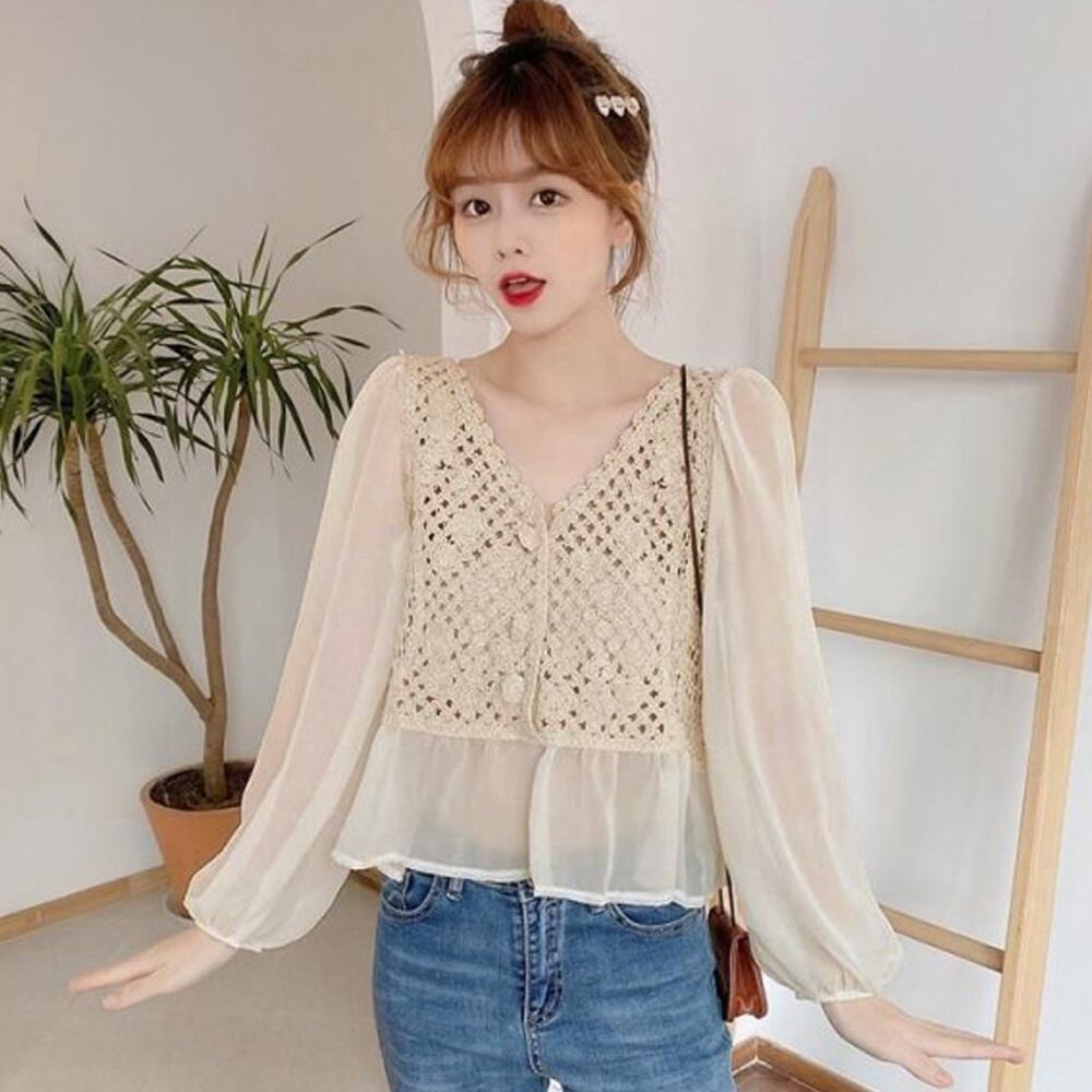 レース切り替え かぎ編み レディース トップス 春夏 韓国 きれいめ 大人 かわいい おしゃれ カジュアル 大人可愛い 大人女子