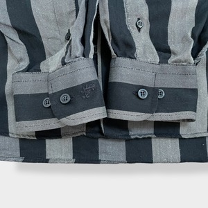 【LUC SAINT ALBAN】ストライプシャツ 長袖シャツ カジュアルシャツ 黒灰 XL相当 ビッグサイズ EU古着 ヨーロッパ古着