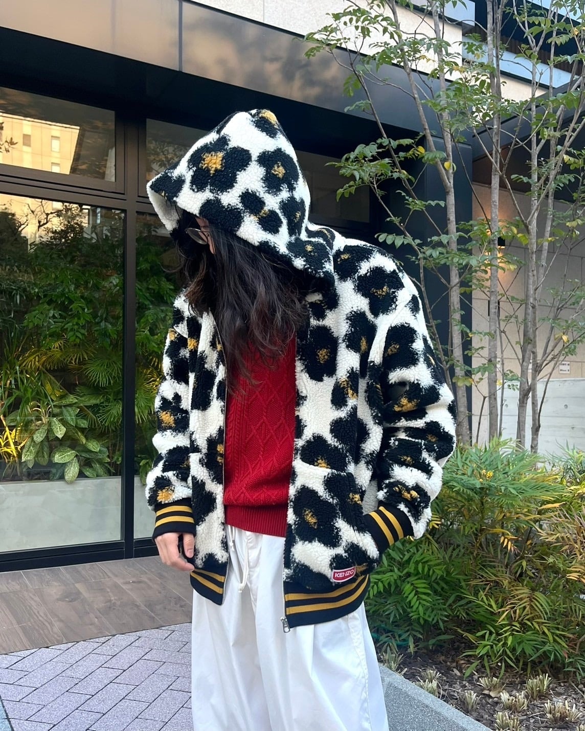 KENZO PARIS "Flower Leopard" Zip-up Boa Parka