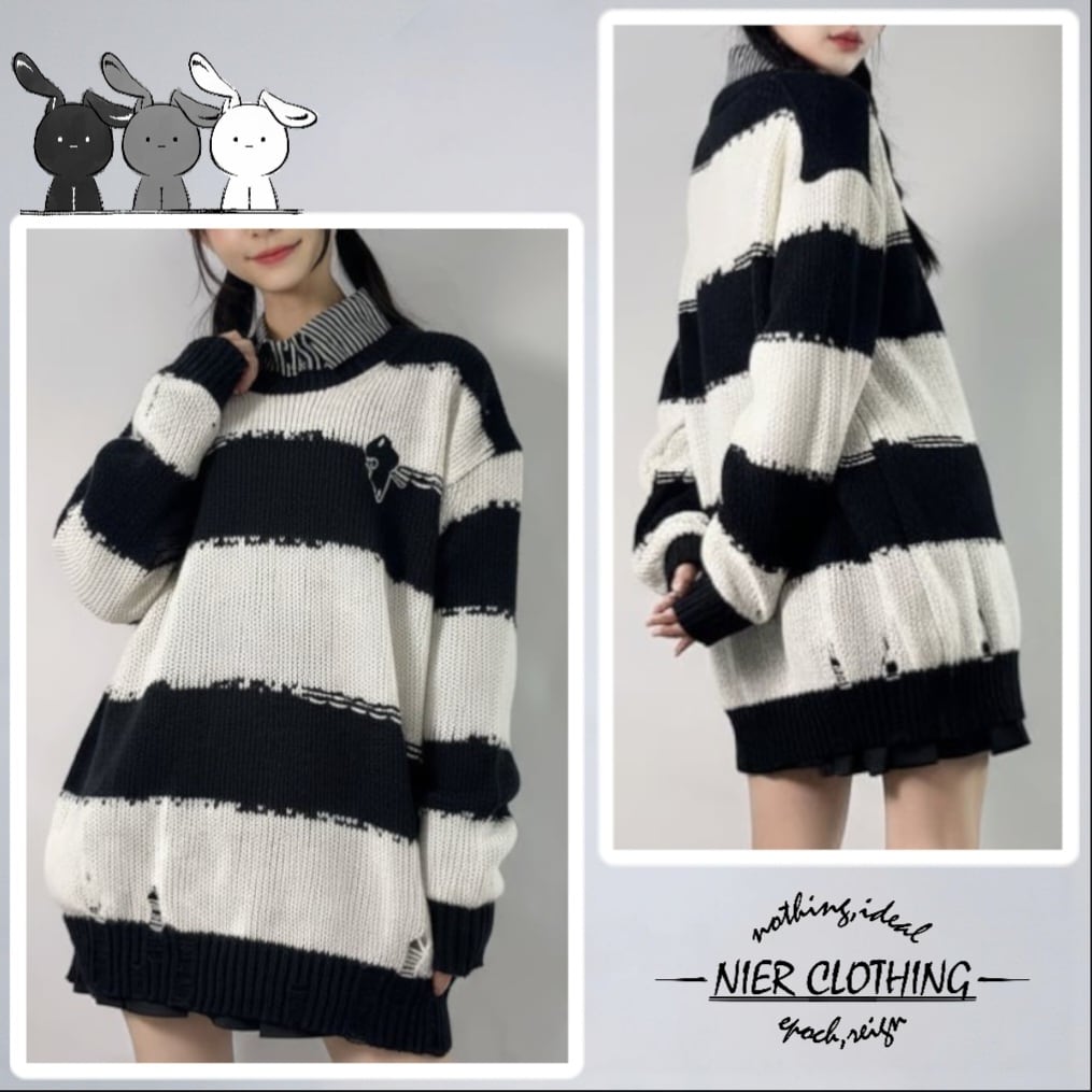UNISEX CHOP DAMAGE SWEATER【PURPLE×BLACK】 | NIER CLOTHING