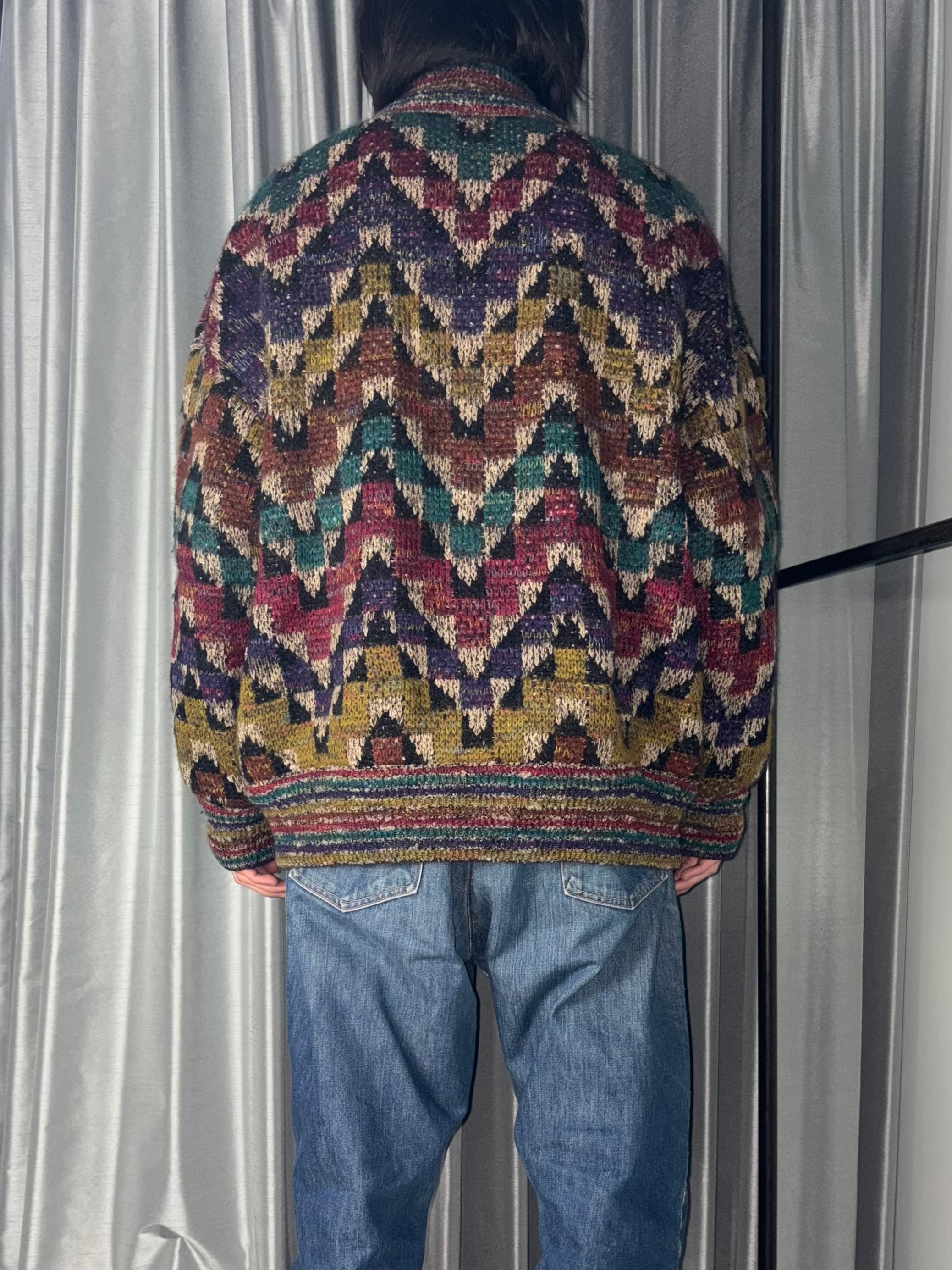 A0589 ミッソーニ MISSONI◆ウール リバーシブル コート 総柄 40 イタリア製 MISSONI ミッソーニ╱リバーシブルウールコート 大きめ50 オレンジタグ