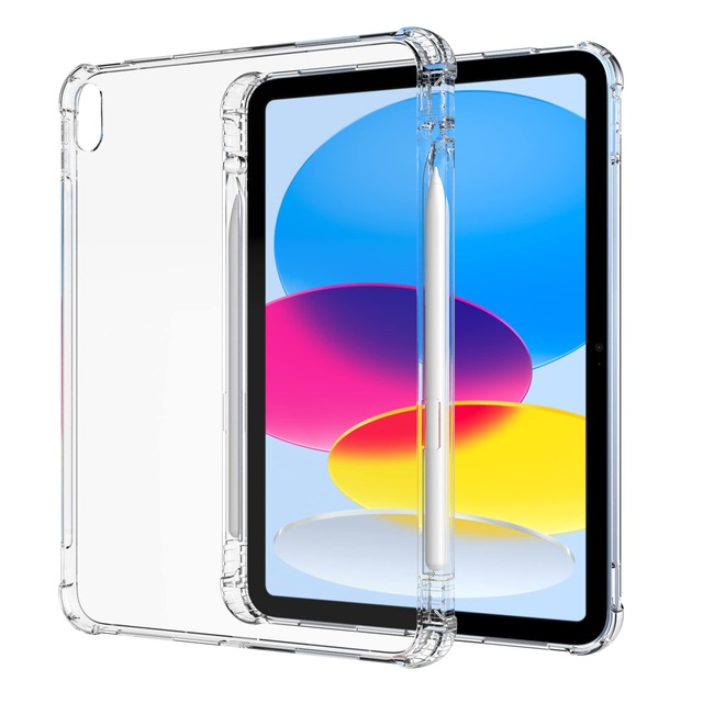 For iPad 第11世代 ケース A16 11インチ 2025 iPad ケース 第10世代 10.9インチ 2022【COKOVI】A2696 A2757 A2777 タブレットケース クリア 透明 ソフト シリコン TPUカバー 衝撃防止 軽量 超薄 四角耐衝撃 (Pencil収納付+四角耐衝撃)