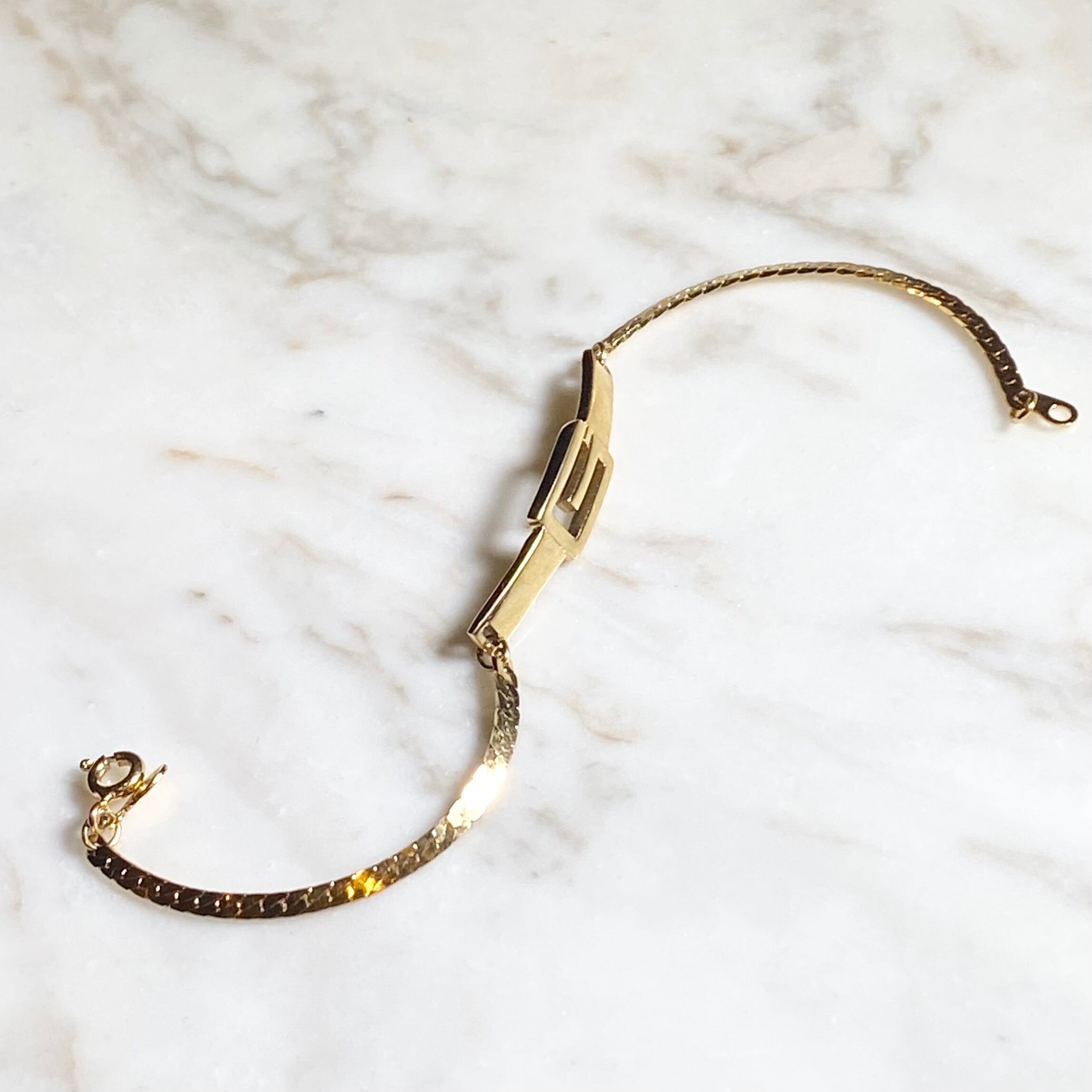 vintage GIVENCHY gold color metal “G” plate snake chain bracelet 