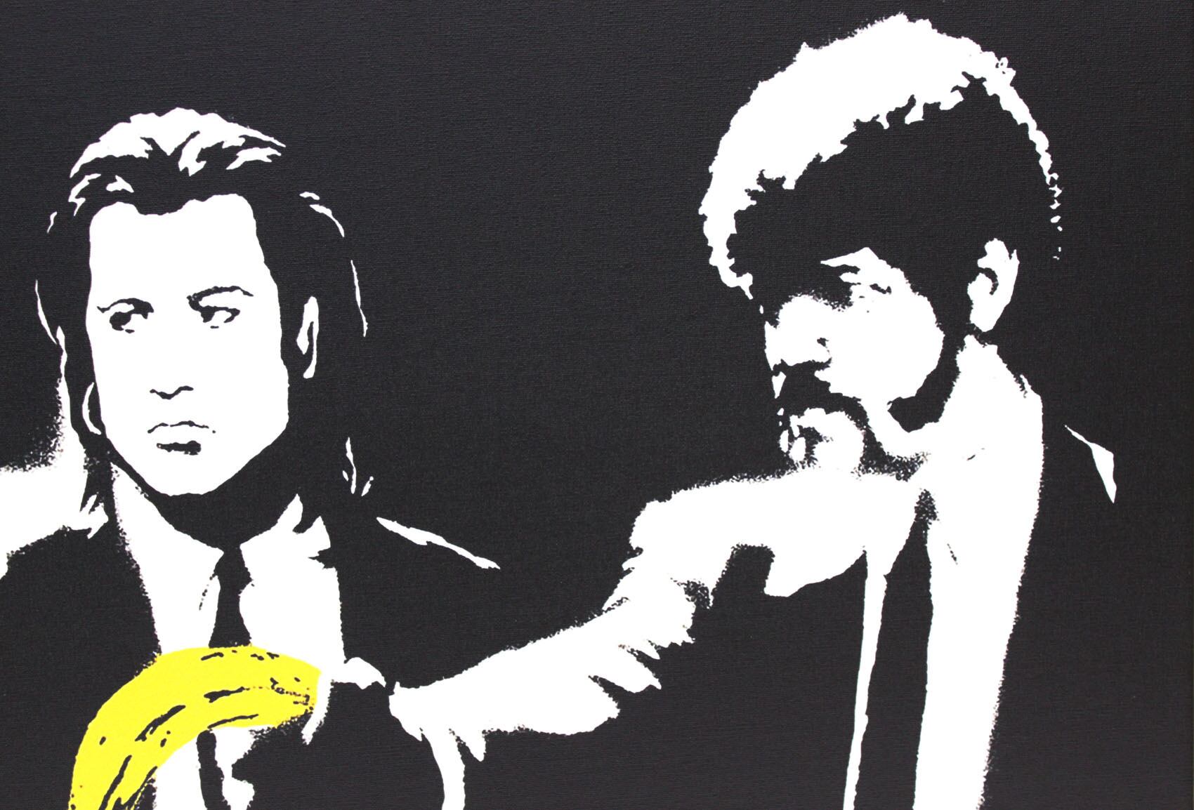 バンクシー「パルプ フィクション/Pulp Fiction Bananas」展示用フック付きキャンバスジークレ