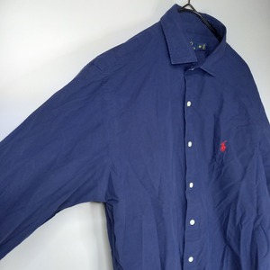 ポロラルフローレン　コットンシャツ　スリムフィット　刺繍ロゴ　ネイビー　M