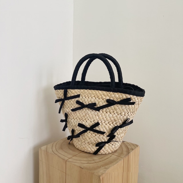 リボンデコレーションかごバッグ 10105