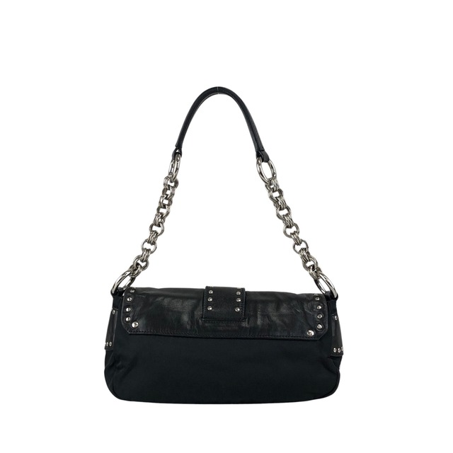 PRADA プラダ ショルダーバッグ ブラック トライアングルロゴ レザー ナイロン スタッズ　セミショルダーバッグ vintage ヴィンテージ オールド tiuxdg