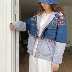 CONTRAST HOODED PANEL CROPPED JACKET M-18687