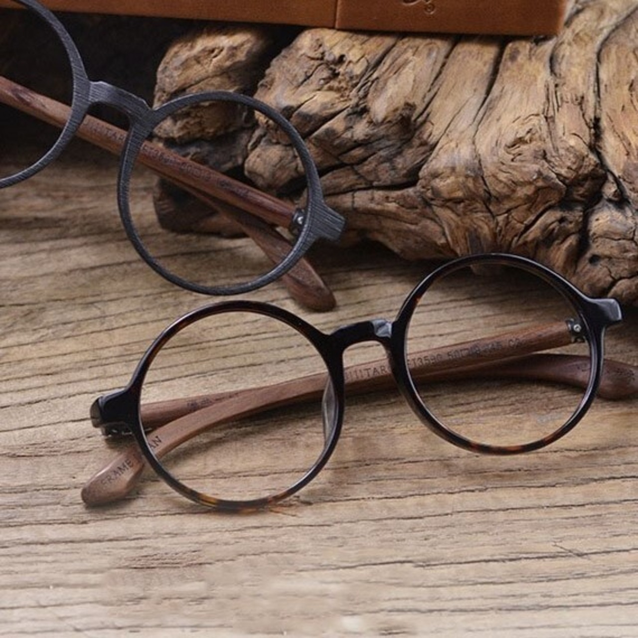 Retro Wood Temple Glasses -round- / レトロ ウッド テンプル メガネ -ラウンド-　