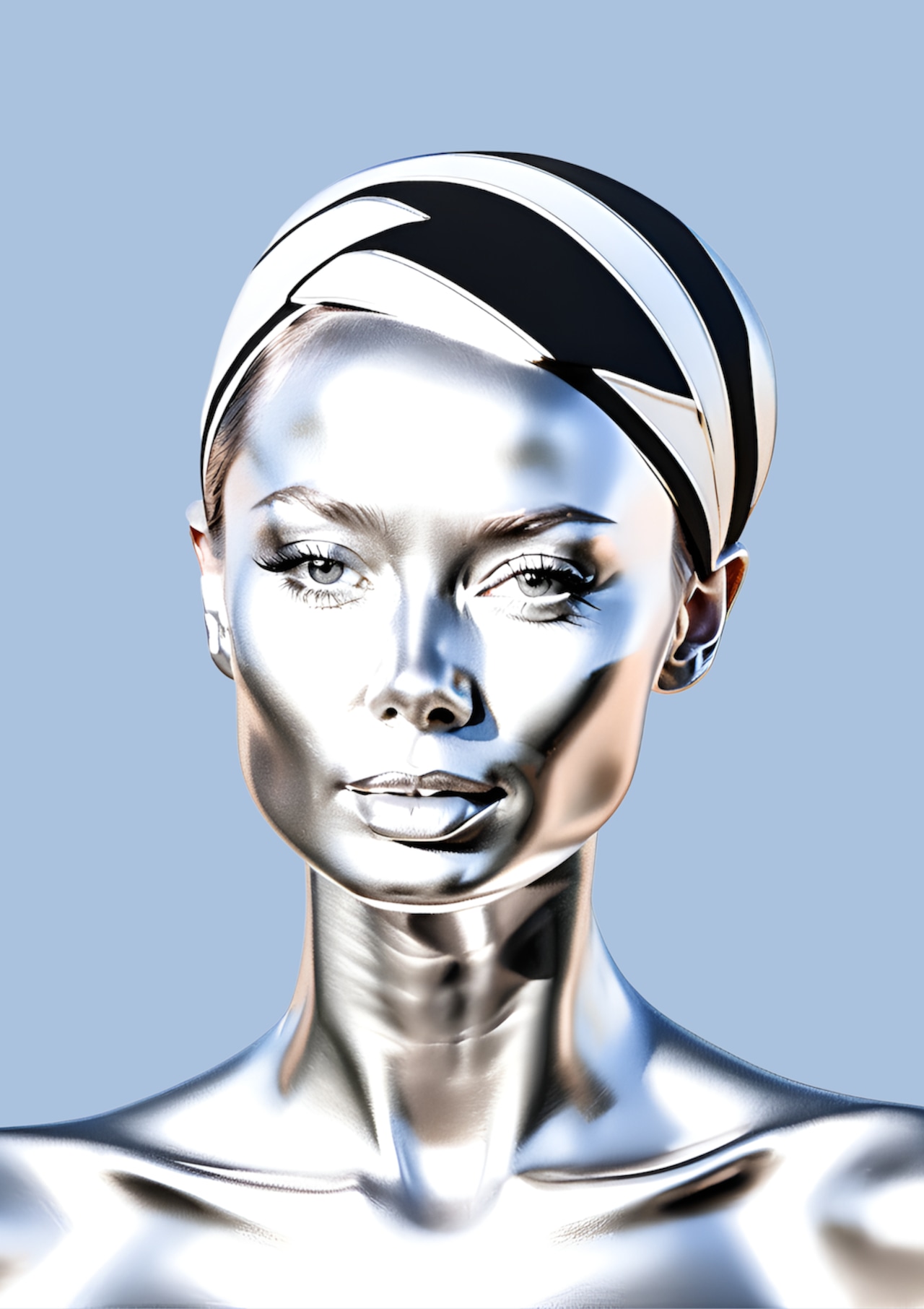 Iron Woman Audrey ⅵ - blue｜静寂と強さを纏う女性像｜シルバーとブルーが響き合うMake SenseのモードアートA3ポスター