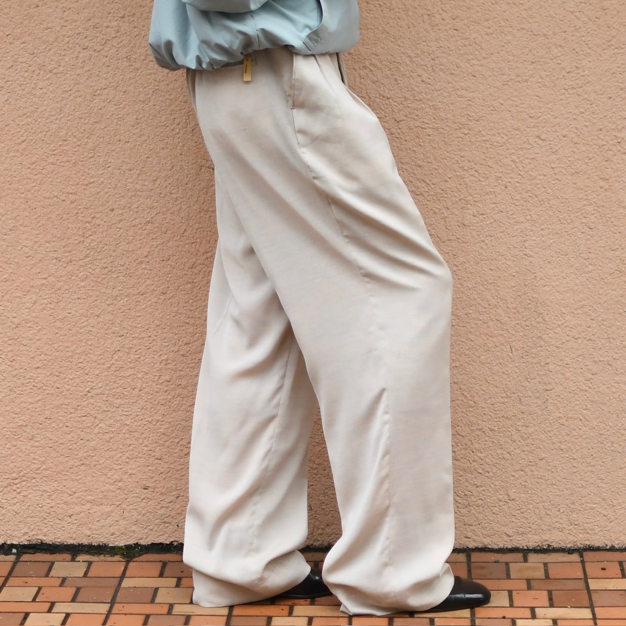 PRONTI rayon blend "杢調" 2tuck slacks