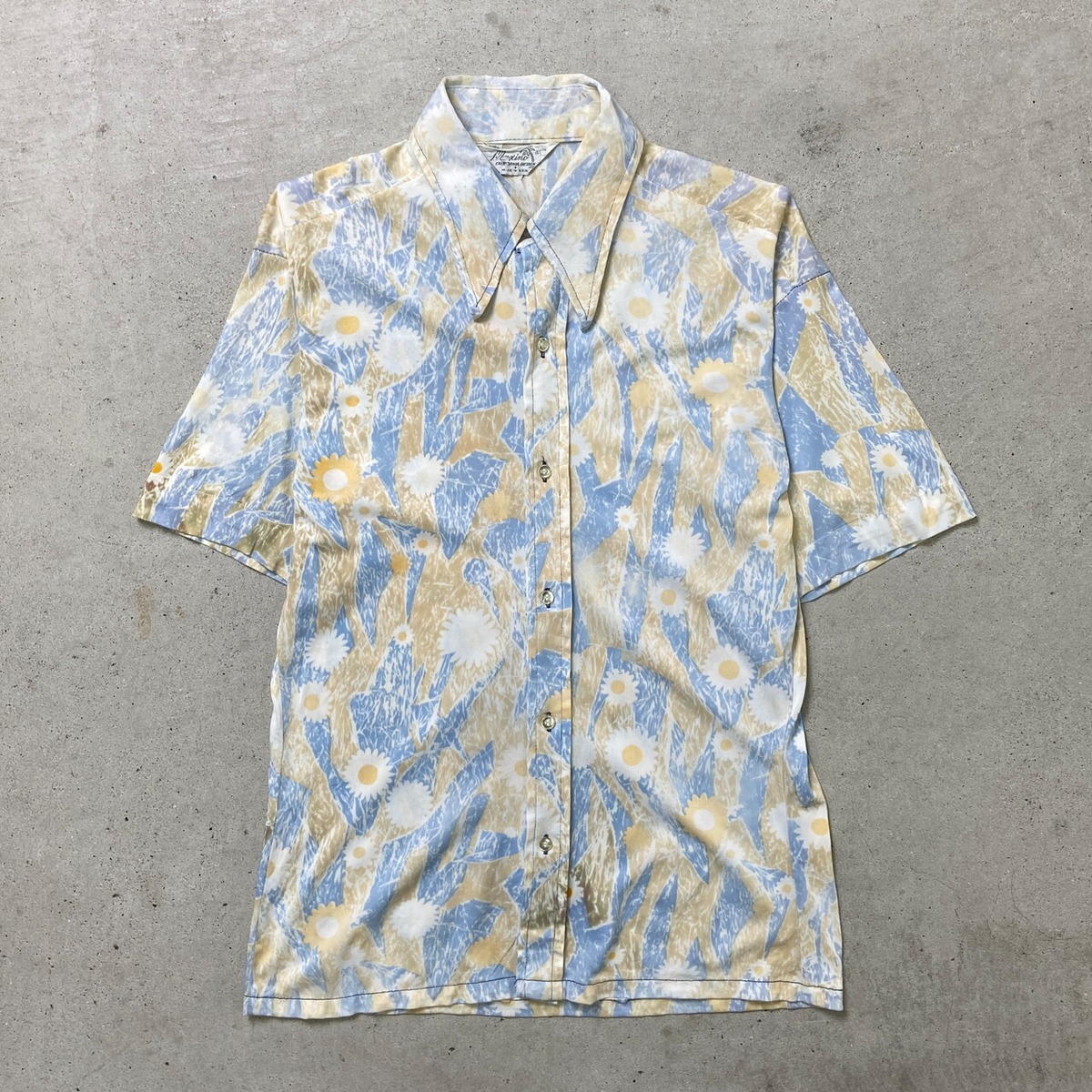 70年代 USA製 Maximo 半袖 総柄シャツ 花柄 メンズM相当 古着 70s 