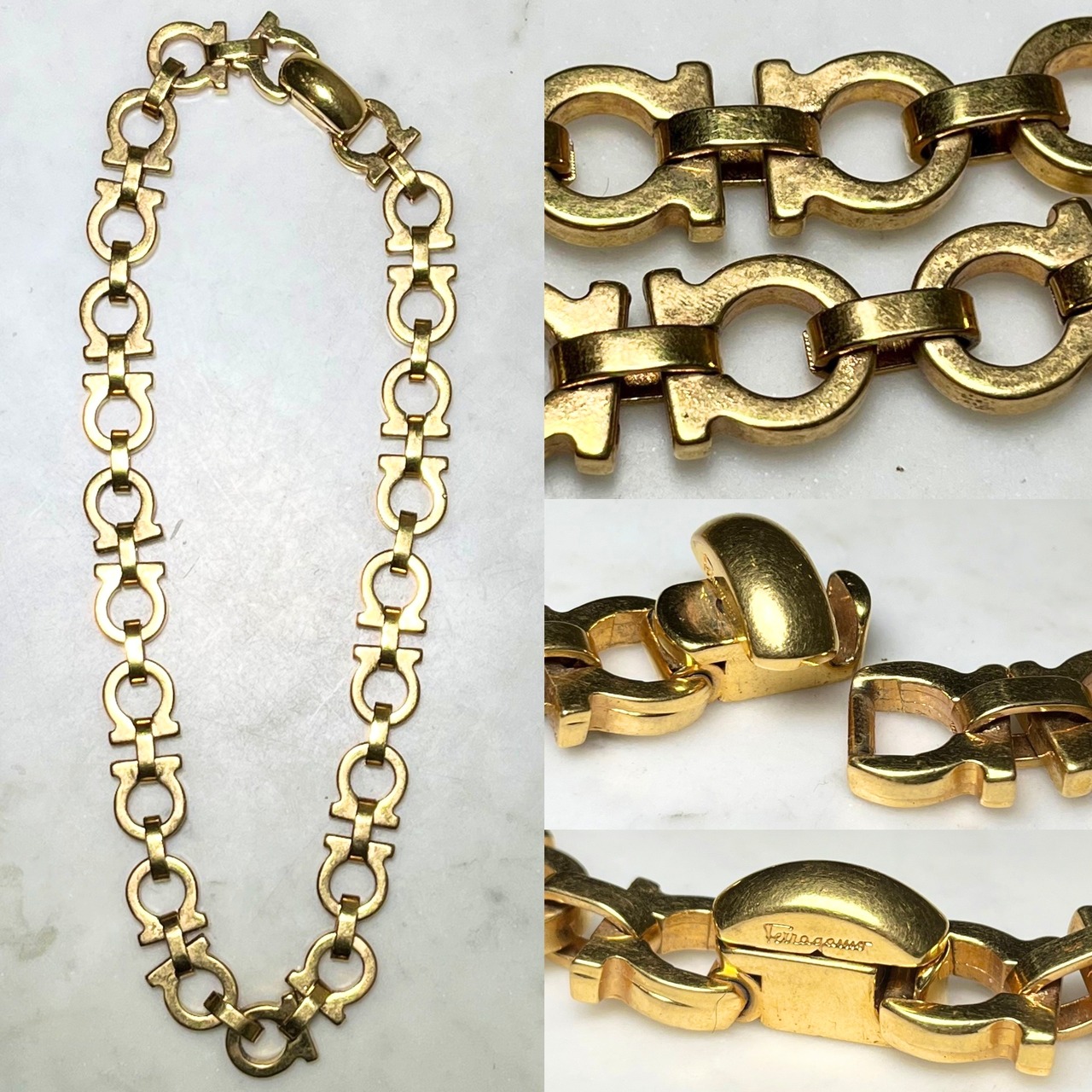 SALVATORE FERRAGAMO gold color metal "gancini" chain necklace