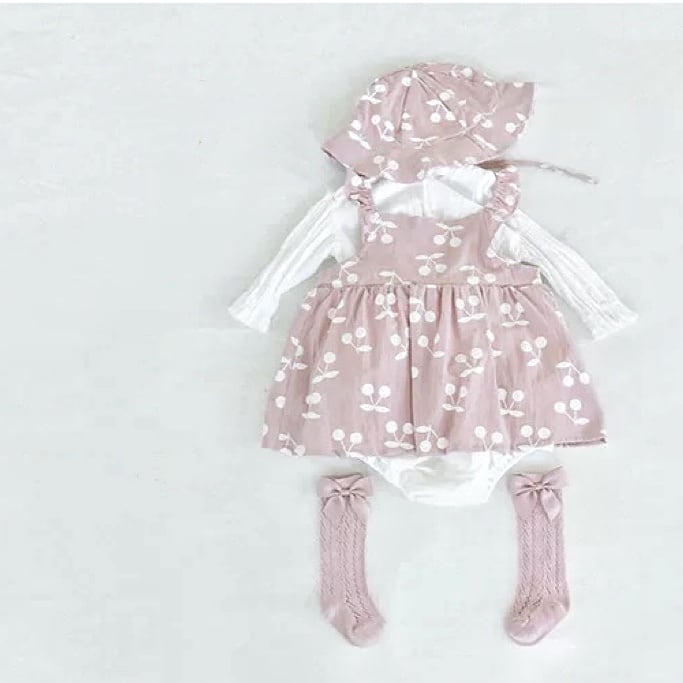 ベビーキッズ女の子リボン付き透かし編みハイソックス 写真撮影