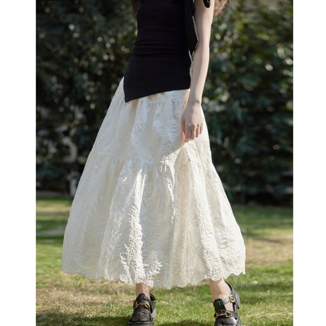 high waist white lace skirt