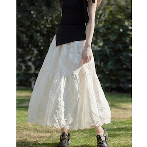 high waist white lace skirt