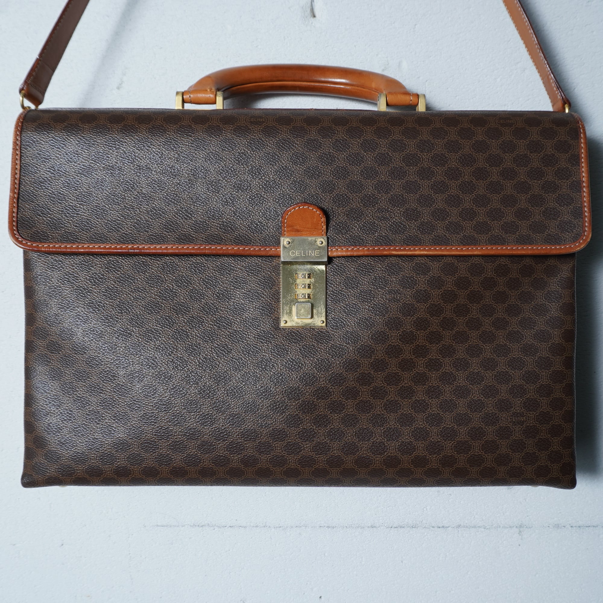 CELINE マカダム柄 ハンドバッグ ビジネスバッグ ミニボストンバッグ