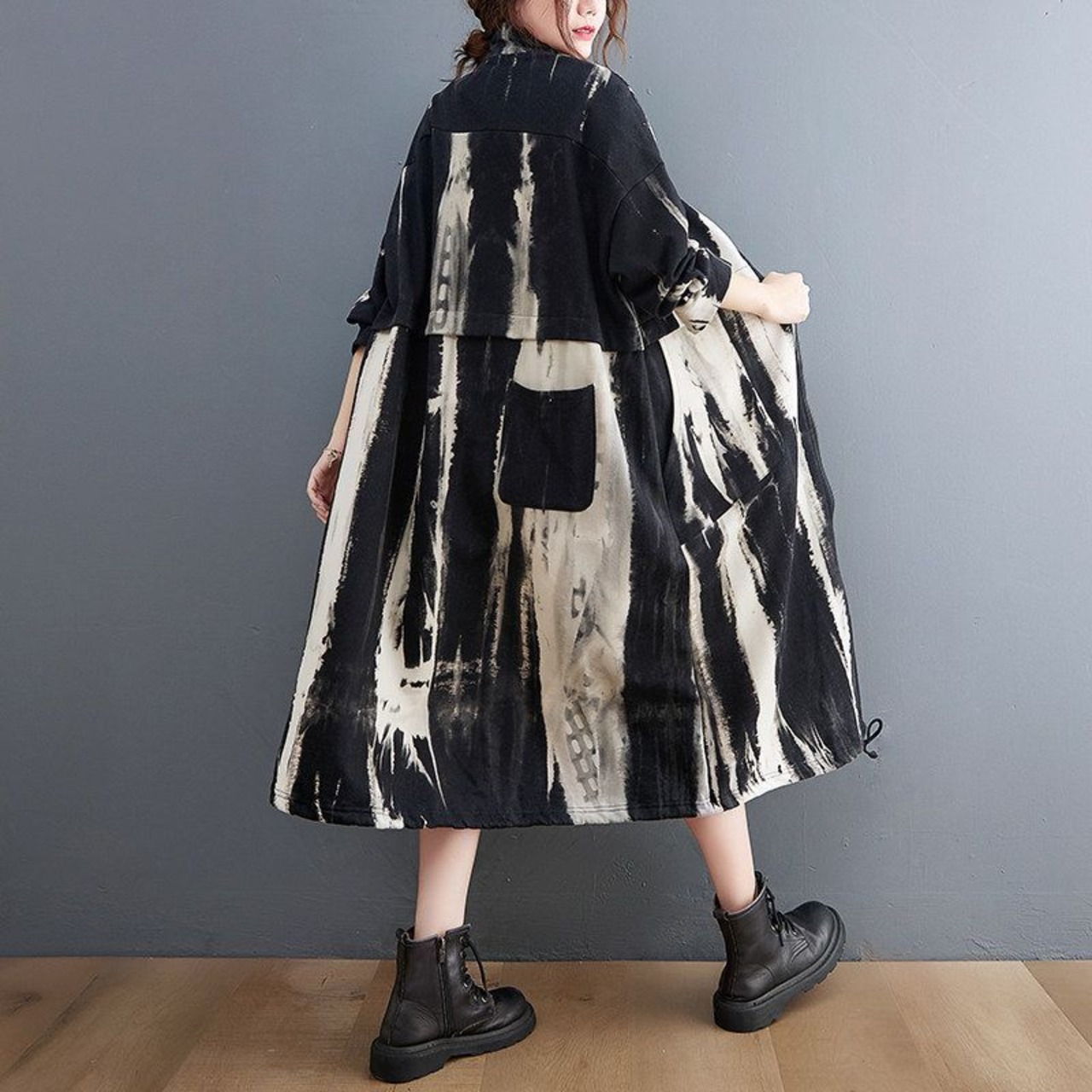 アート柄 切替 ロングアウター 60077