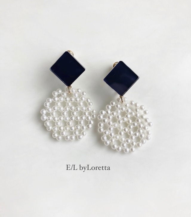 Color square × circle pierce/earring(Navy) [cc]