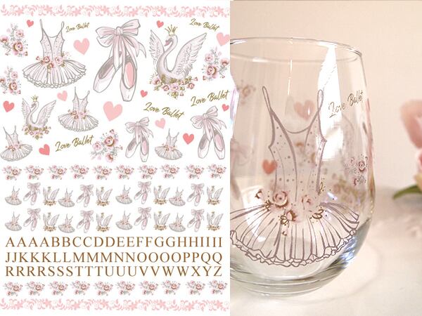 【ガラス用】 水彩 バレエ&アルファベット A4サイズ(ポーセラーツ転写紙 バレリーナ)