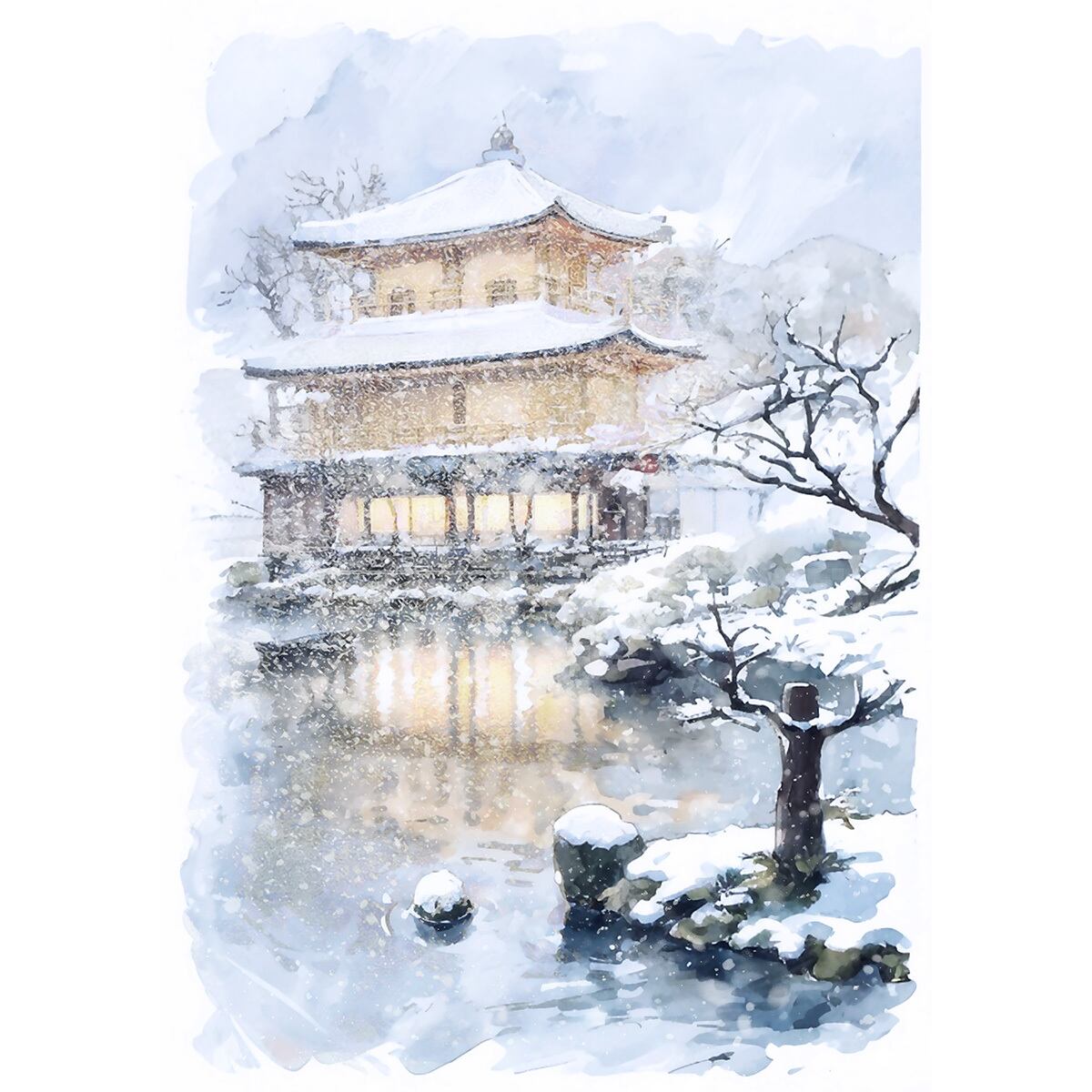 冬の金閣寺』 - 水彩画