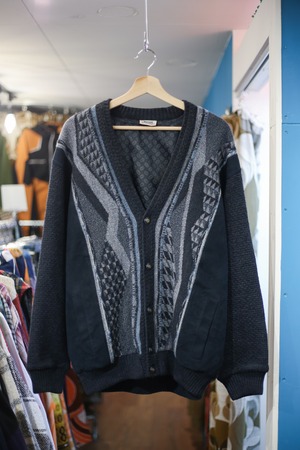 Fake suede switching knit cardigan