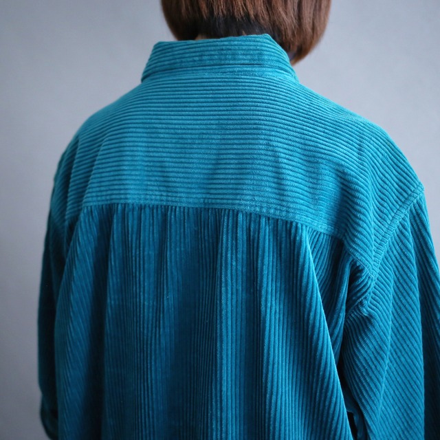 turquoise blue over size corduroy shirt jacket