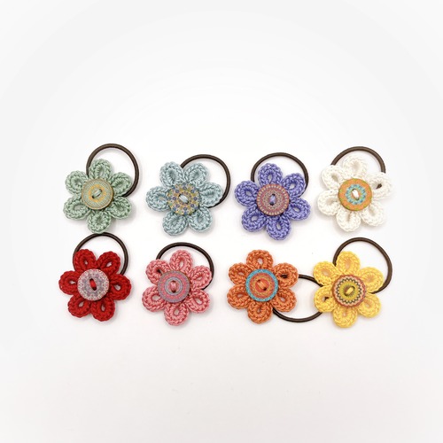 お花とボタンのミニヘアゴム/