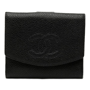 シャネル ココマーク 二つ折り財布 ブラック キャビアスキン レディース CHANEL 【中古】