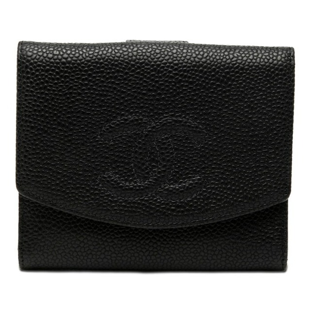 シャネル ココマーク 二つ折り財布 ブラック キャビアスキン レディース CHANEL 【中古】