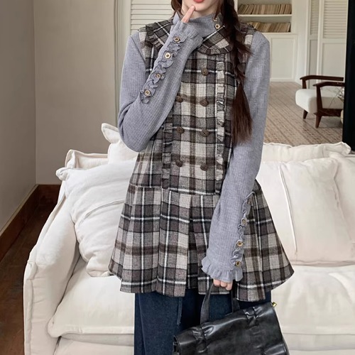 チェック柄タックベスト ・9992