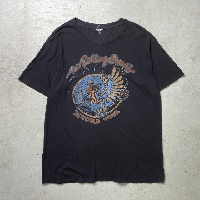 00年代 The Rolling Stones ローリングストーンズ バンドTシャツ バンT ツアーT メンズL相当 古着 00s Y2K リプリント コピーライト リップタン 黒色 フェードブラック【Tシャツ】/ブラック