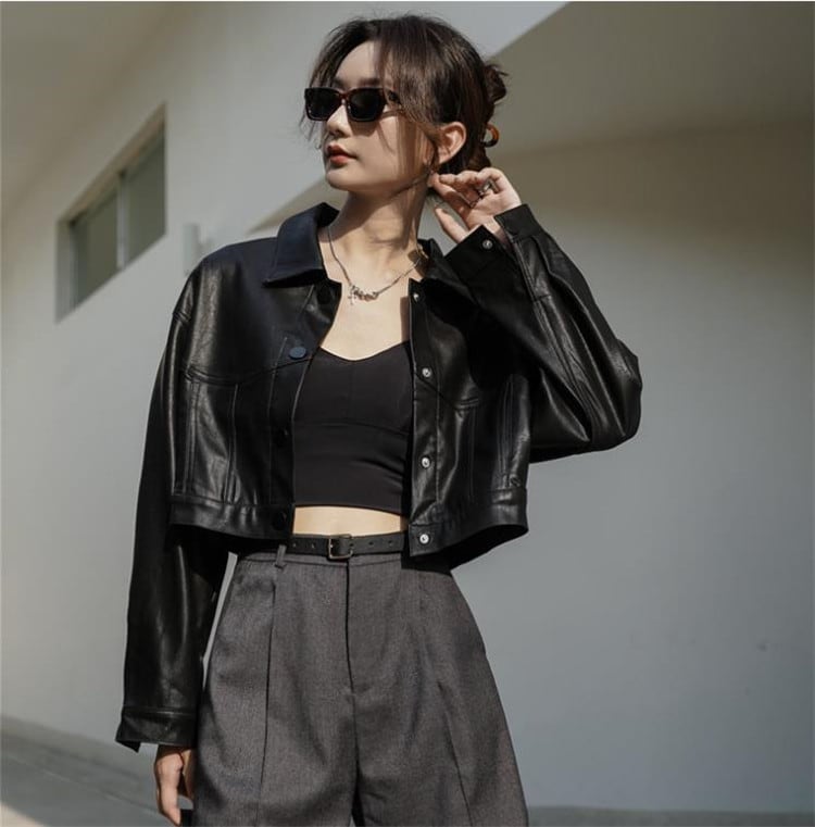 韓国ファッションショート INS スリム 単体ボタン sweet系 オートバイ服 pu レザー コート