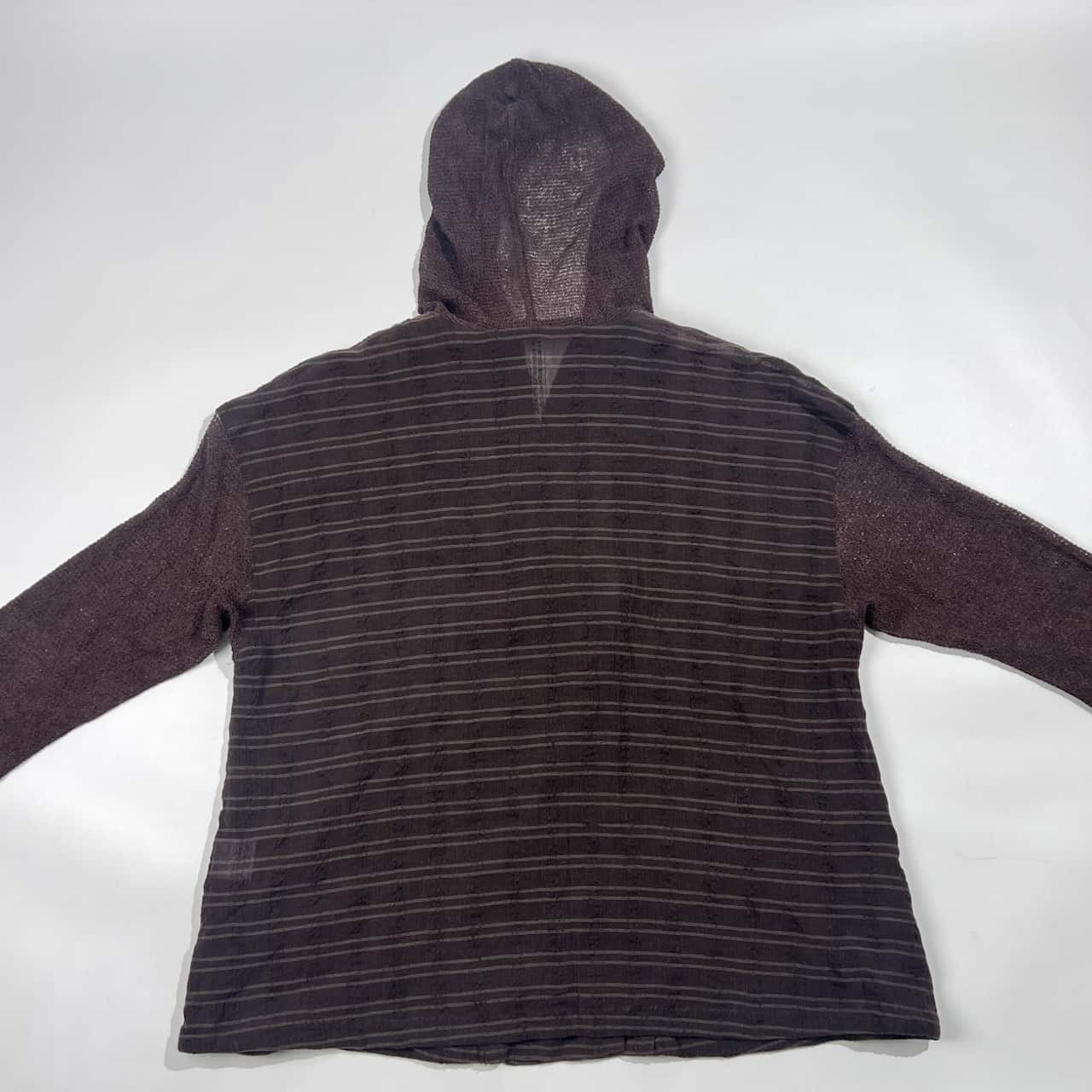 リネン混 Senso-unico センソユニコ シースルー ボーダー切替 メッシュ ニット フード ジャケット 羽織 9/ブラウン系 レディース