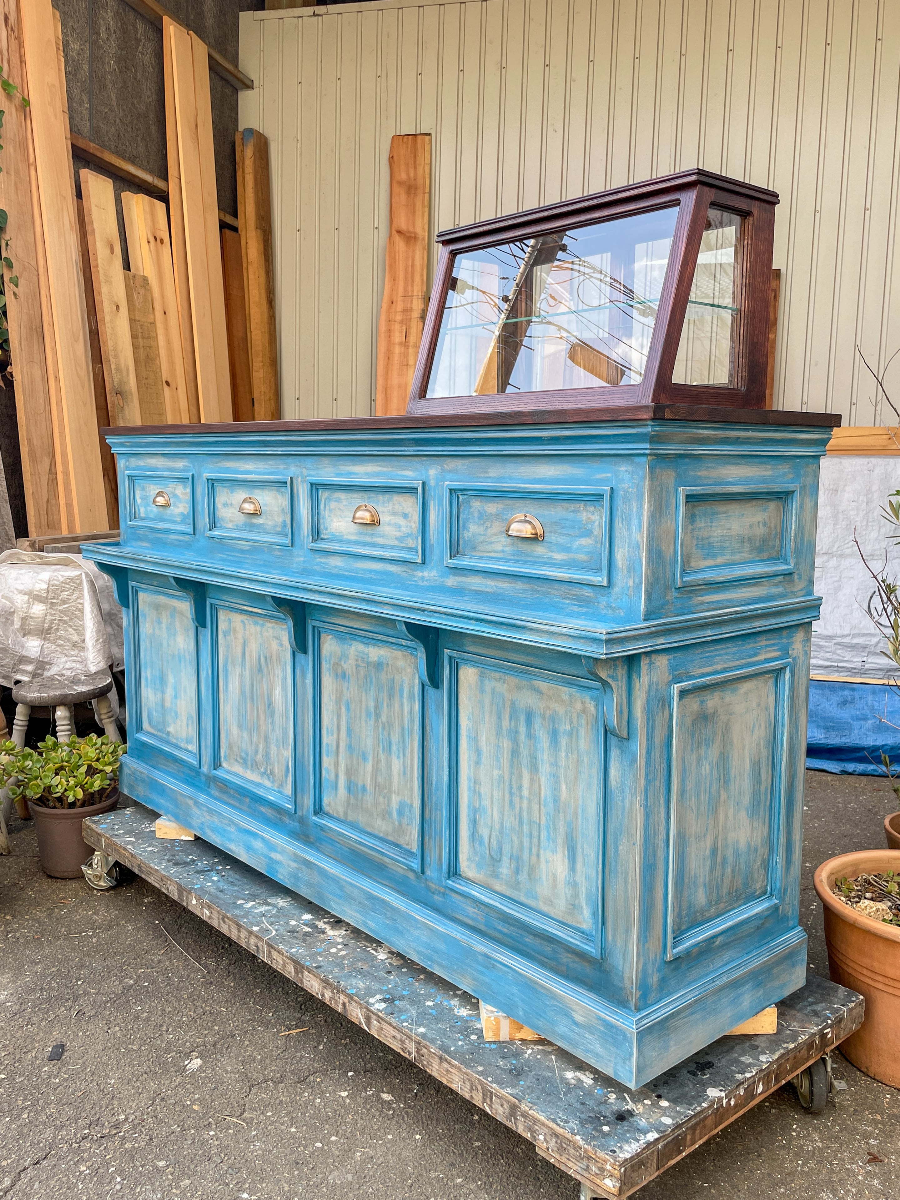 キャスター付きアンティーク調レジカウンター95 (移動販売・イベント向け)W1800 オーダーメイド家具店舗什器